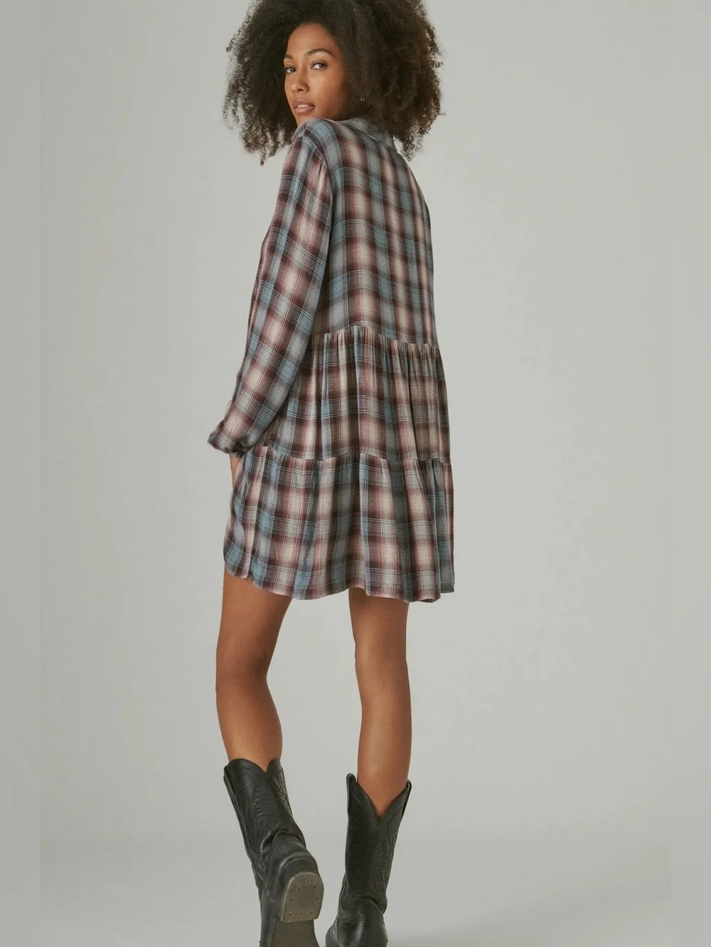 Lucky Brand Brown Plaid Button Tunic size XL